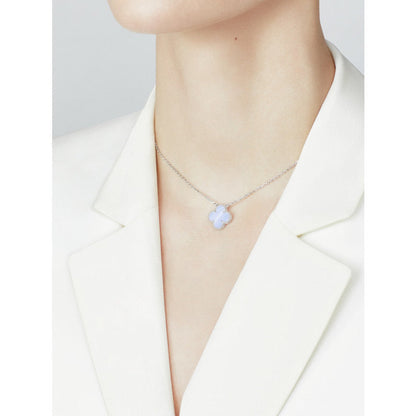 [Resenly Jewelry]CLOVER 15MM BLUE CHALCEDONY NECKLACE SILVER