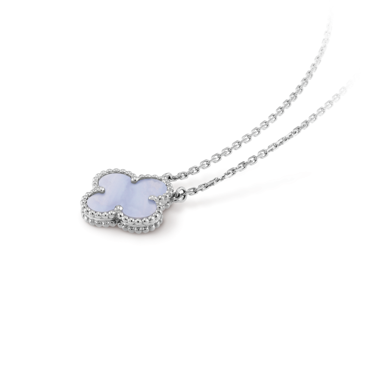 [Resenly Jewelry]CLOVER 15MM BLUE CHALCEDONY NECKLACE SILVER