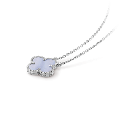 [Resenly Jewelry]CLOVER 15MM BLUE CHALCEDONY NECKLACE SILVER