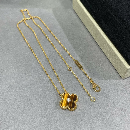 [Resenly Jewelry]CLOVER 15MM DIAMOND AND YELLOW TIGER'S EYE AGATE necklace