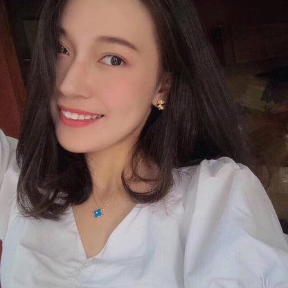 [Resenly Jewelry]CLOVER 15MM DIAMOND AND BLUE AGATE NECKLACE