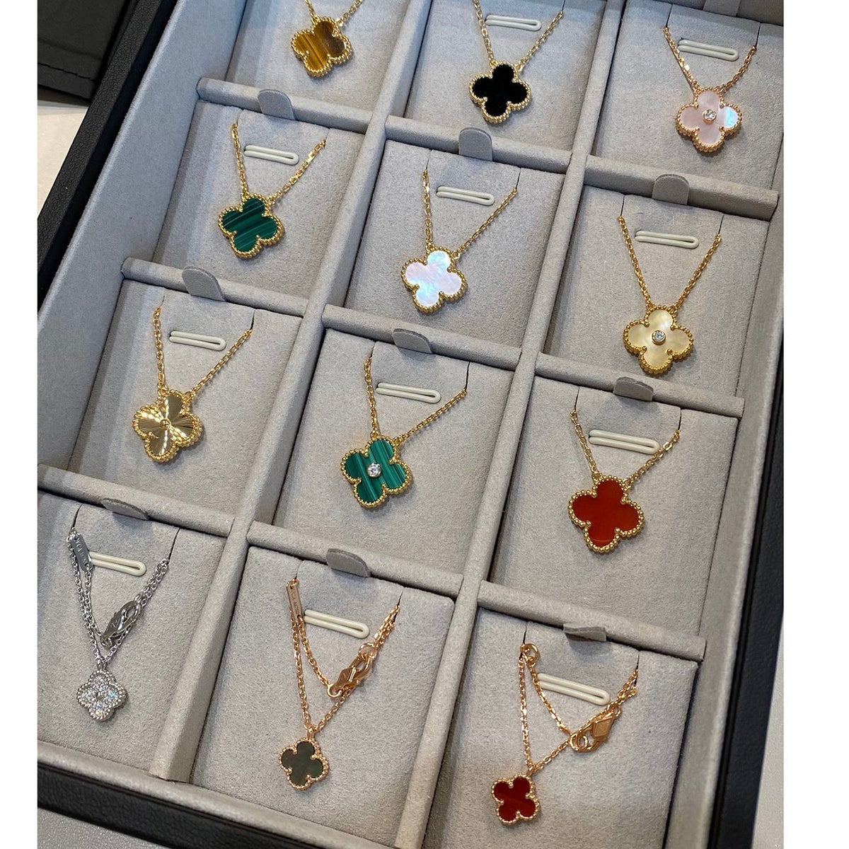[Resenly Jewelry]CLOVER 15MM MALACHITE SINGLE FLOWER  NECKLACE