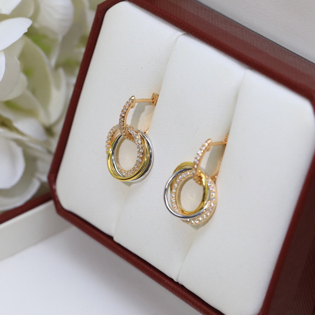 [Resenly Jewelry]TRINITY HALF DIAMOND  EARRINGS