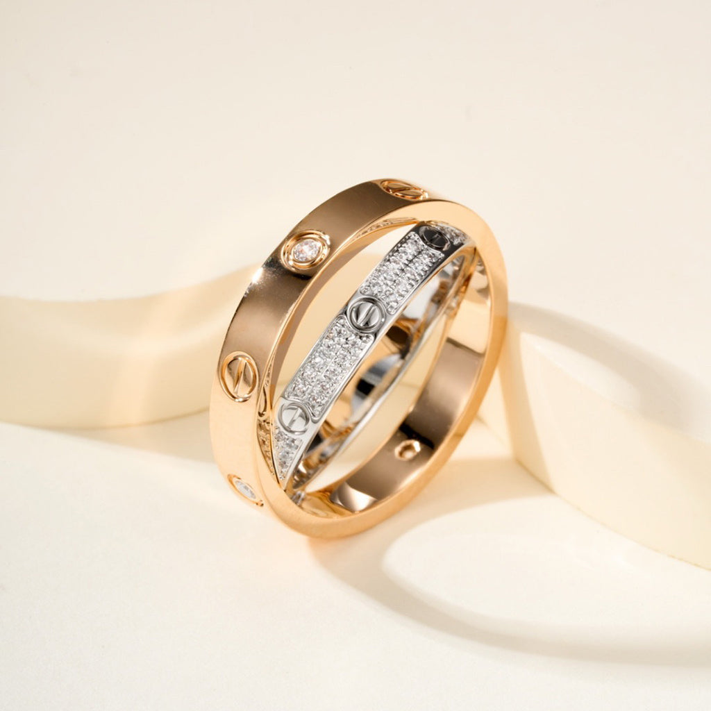 [Resenly Jewelry]LOVE PINK GOLD SILVER DIAMOND DOUBLE RING