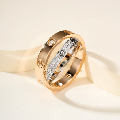 [Resenly Jewelry]LOVE PINK GOLD SILVER DIAMOND DOUBLE RING