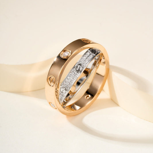 [Resenly Jewelry]LOVE PINK GOLD SILVER DIAMOND DOUBLE RING