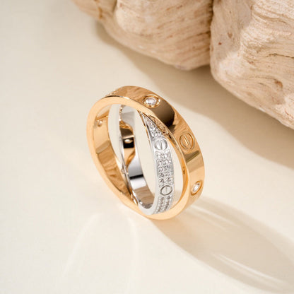 [Resenly Jewelry]LOVE PINK GOLD SILVER DIAMOND DOUBLE RING
