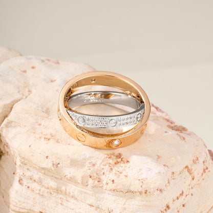 [Resenly Jewelry]LOVE PINK GOLD SILVER DIAMOND DOUBLE RING