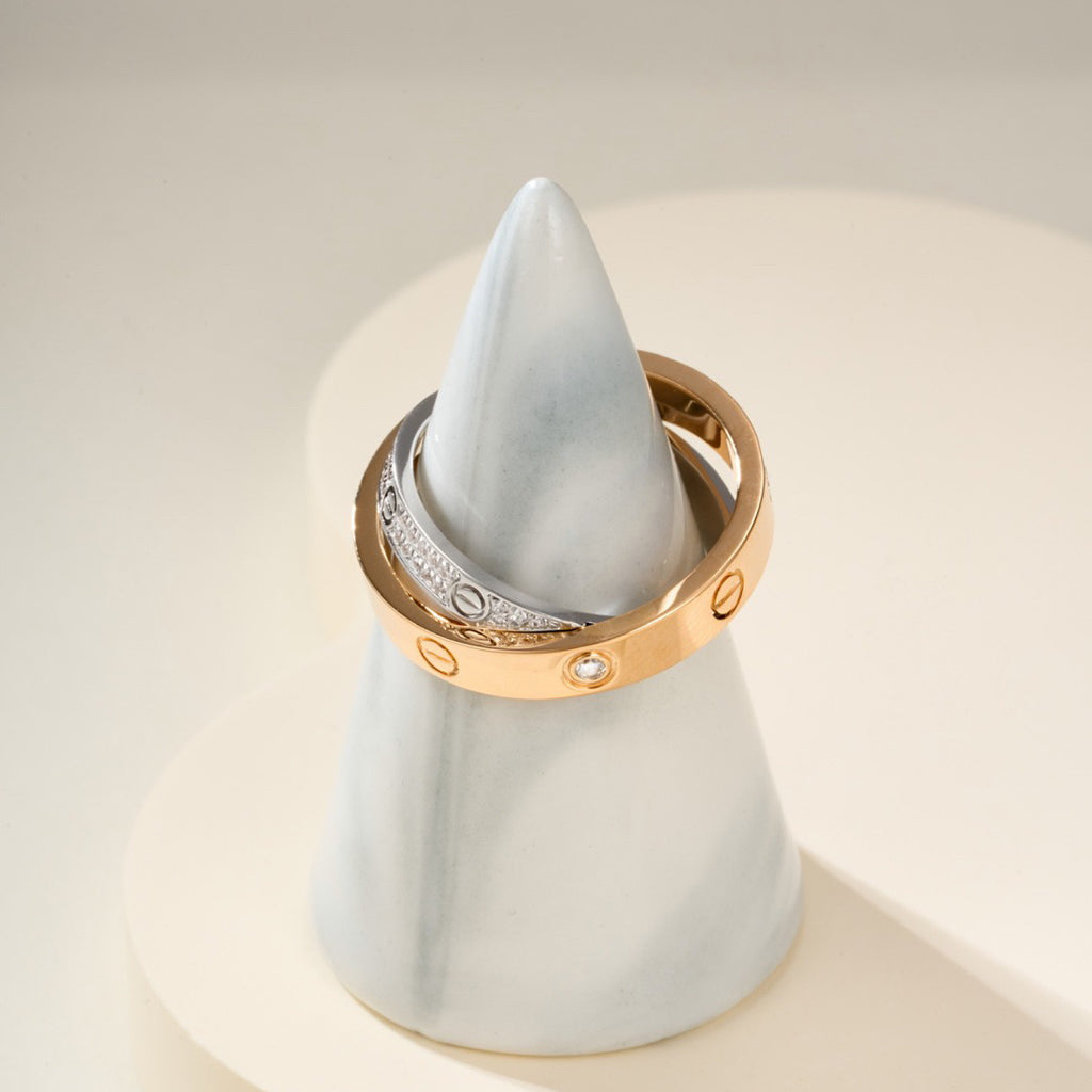[Resenly Jewelry]LOVE PINK GOLD SILVER DIAMOND DOUBLE RING