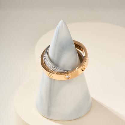 [Resenly Jewelry]LOVE PINK GOLD SILVER DIAMOND DOUBLE RING
