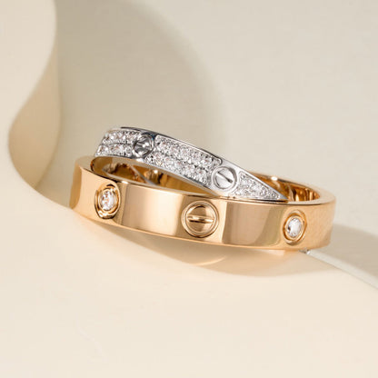 [Resenly Jewelry]LOVE PINK GOLD SILVER DIAMOND DOUBLE RING