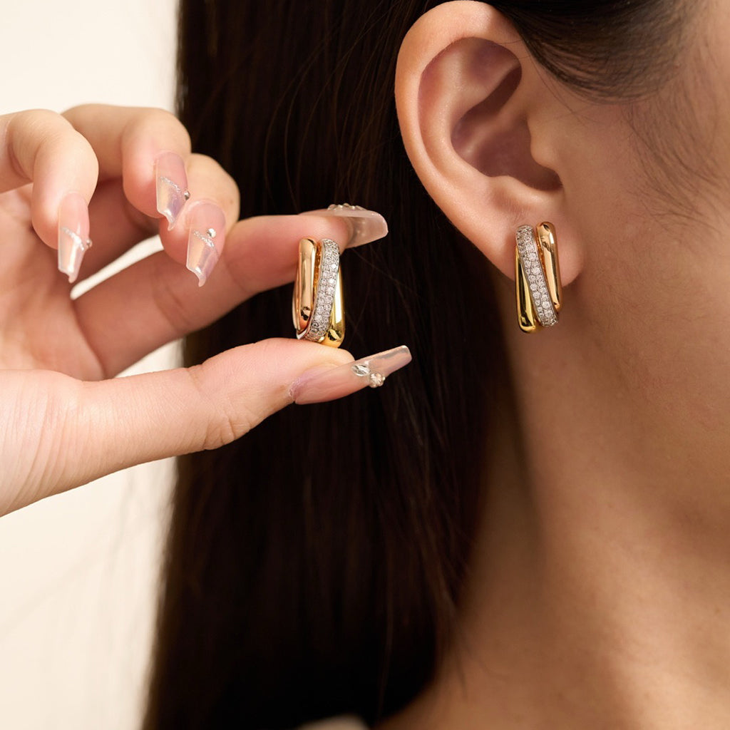 [Resenly Jewelry]TRINITY HALF DIAMOND  CUSHION EARRINGS