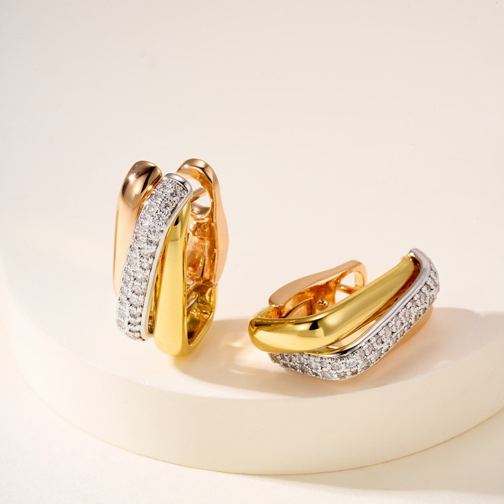[Resenly Jewelry]TRINITY HALF DIAMOND  CUSHION EARRINGS