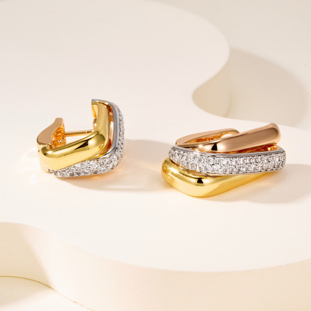 [Resenly Jewelry]TRINITY HALF DIAMOND  CUSHION EARRINGS