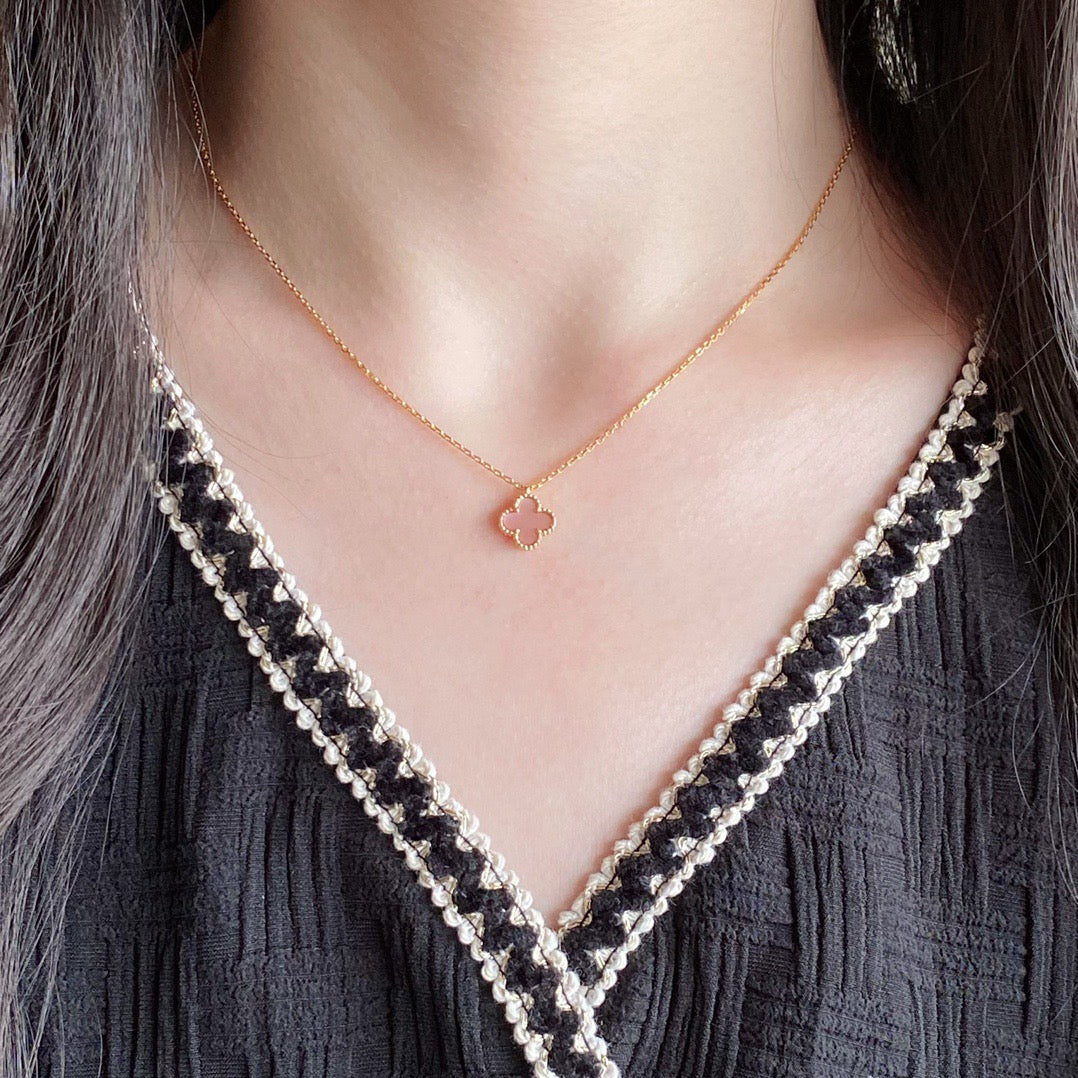 [Resenly Jewelry]CLOVER 15MM PINK MOTHER-OF-PEARL SINGLE FLOWER NECKLACE