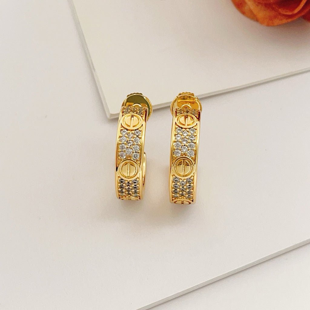 [Resenly Jewelry]LOVE 5.5MM DIAMOND PAVED EARRINGS