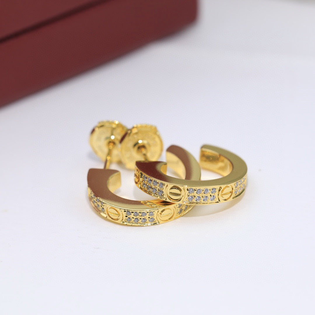 [Resenly Jewelry]LOVE 5.5MM DIAMOND PAVED EARRINGS