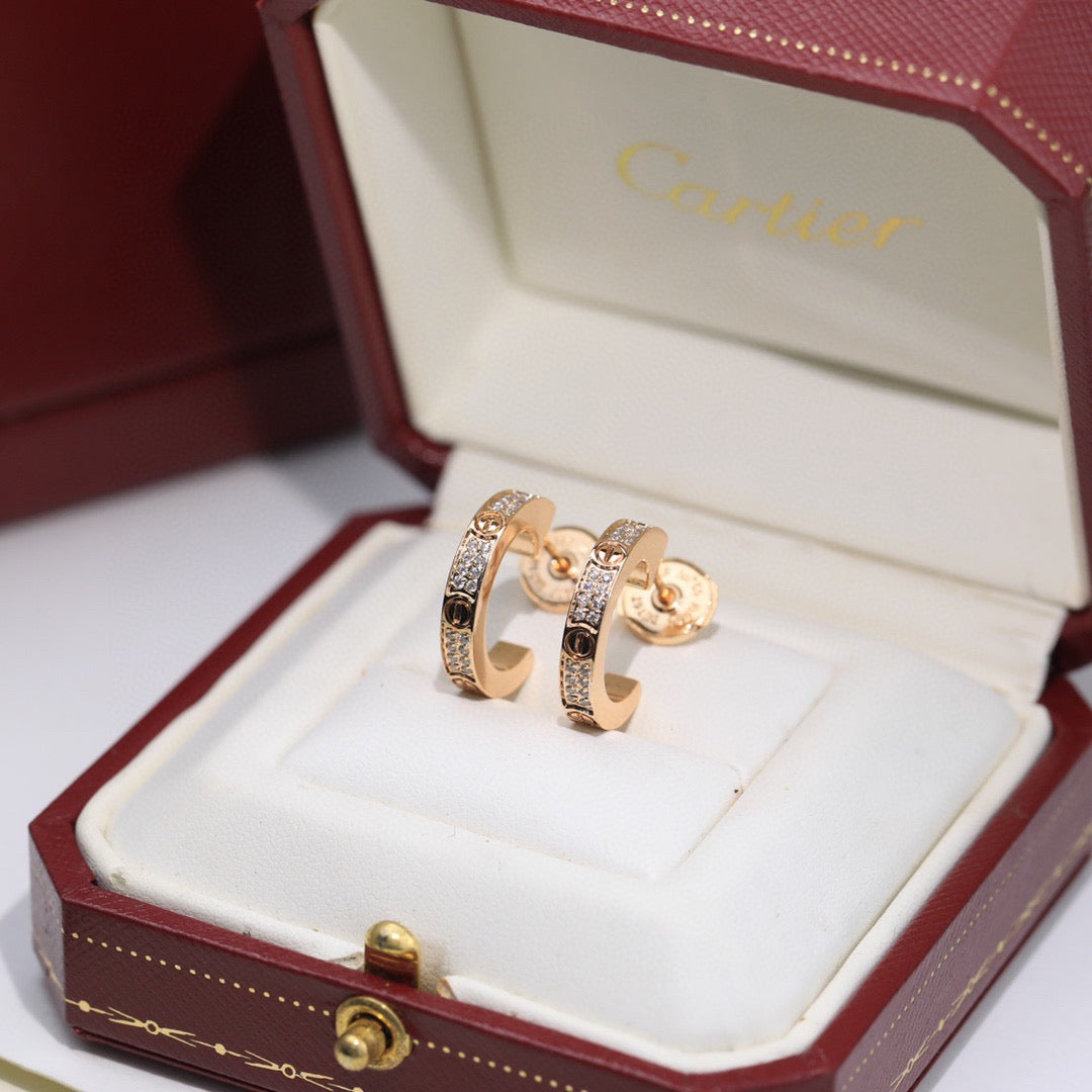 [Resenly Jewelry]LOVE 5.5MM DIAMOND PAVED EARRINGS