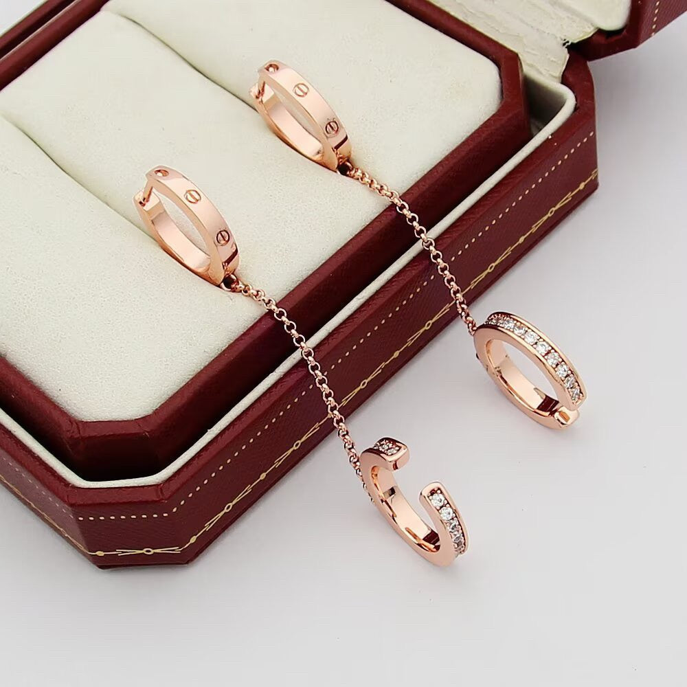[Resenly Jewelry]LOVE 3.0MM HALF DIAMOND EARRINGS