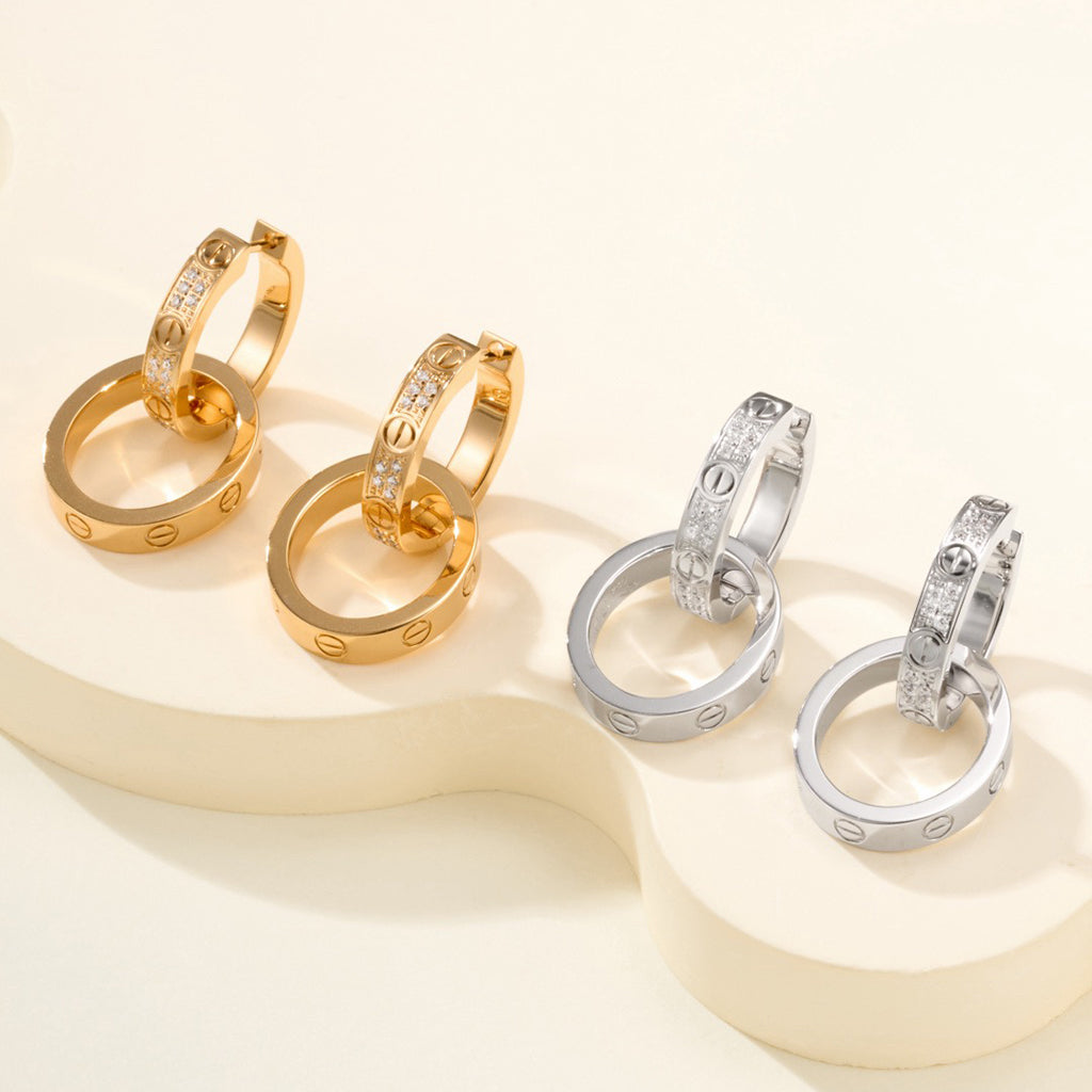 [Resenly Jewelry]LOVE 3.3MM DANGLE HALF DIAMOND EARRINGS