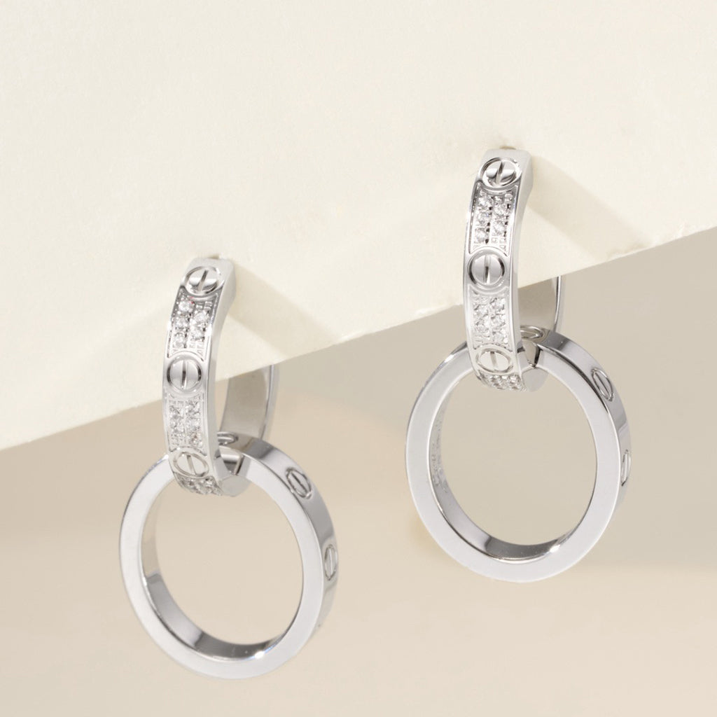 [Resenly Jewelry]LOVE 3.3MM DANGLE HALF DIAMOND EARRINGS