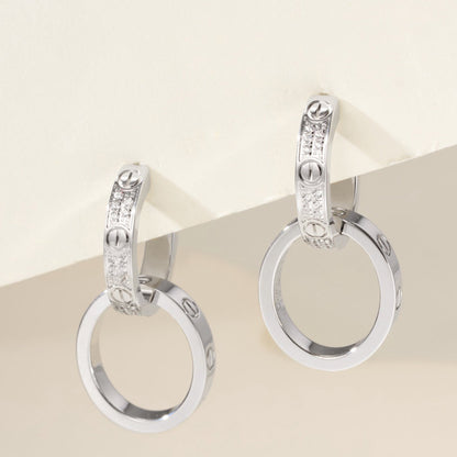 [Resenly Jewelry]LOVE 3.3MM DANGLE HALF DIAMOND EARRINGS