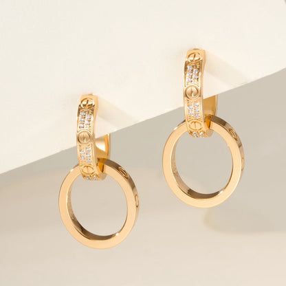 [Resenly Jewelry]LOVE 3.3MM DANGLE HALF DIAMOND EARRINGS