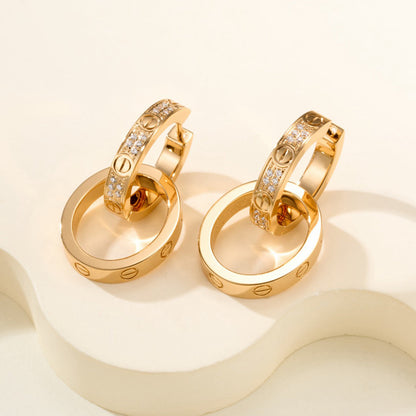 [Resenly Jewelry]LOVE 3.3MM DANGLE HALF DIAMOND EARRINGS
