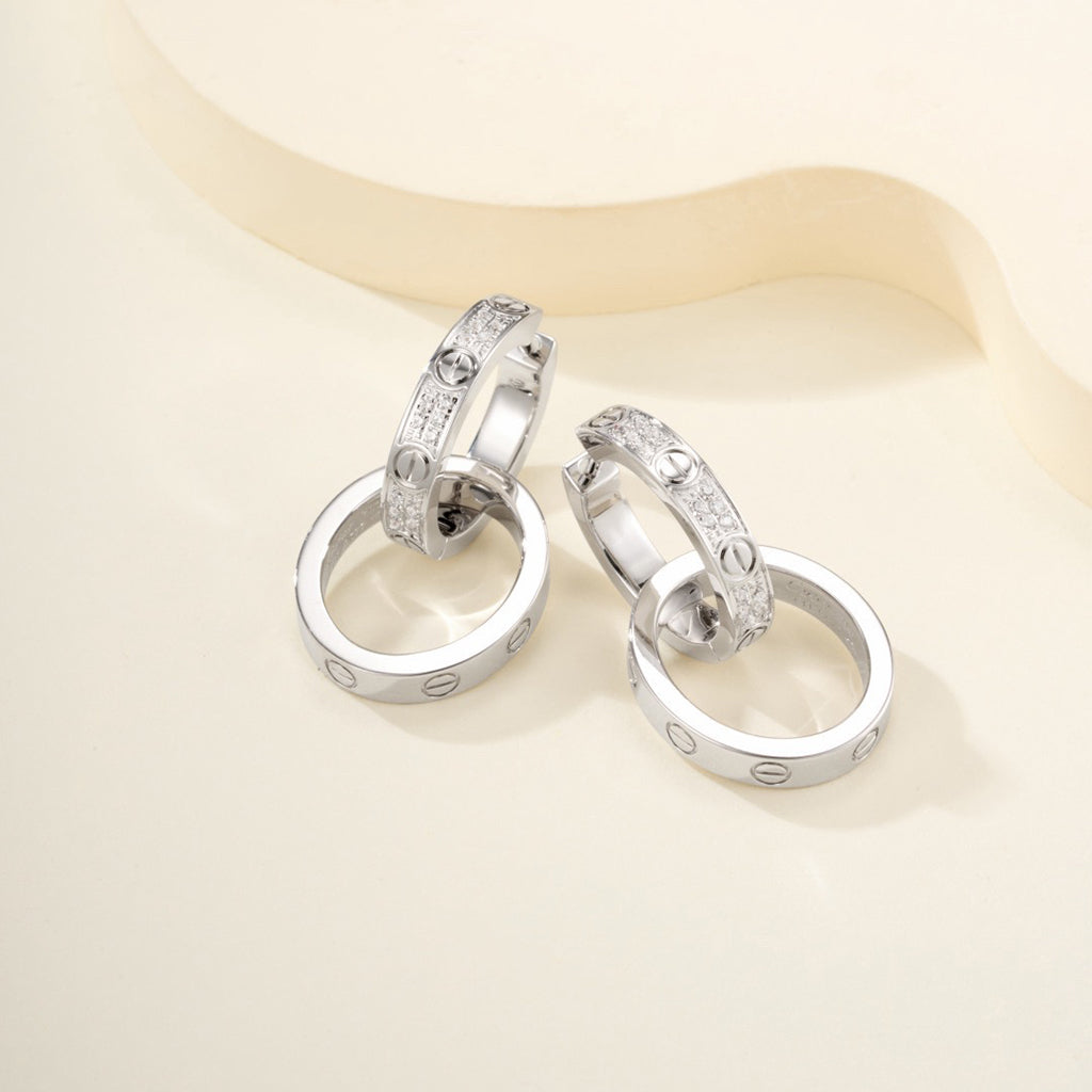 [Resenly Jewelry]LOVE 3.3MM DANGLE HALF DIAMOND EARRINGS