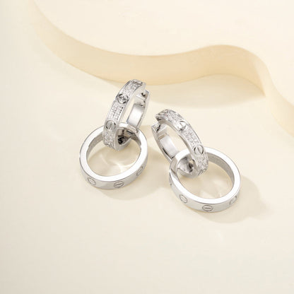 [Resenly Jewelry]LOVE 3.3MM DANGLE HALF DIAMOND EARRINGS