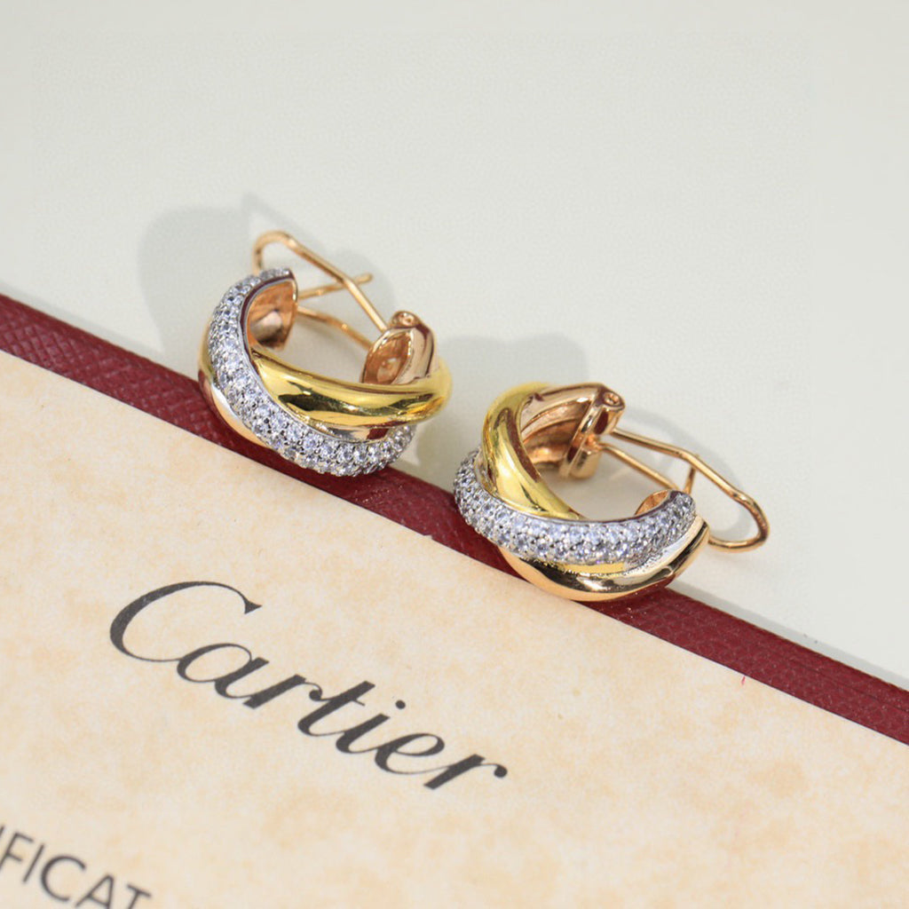 [Resenly Jewelry]TRINITY HALF DIAMOND  CLASSIC EARRINGS