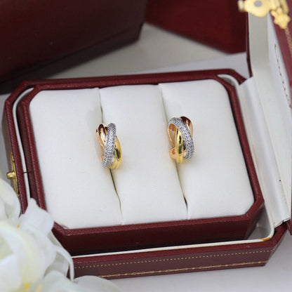 [Resenly Jewelry]TRINITY HALF DIAMOND  CLASSIC EARRINGS