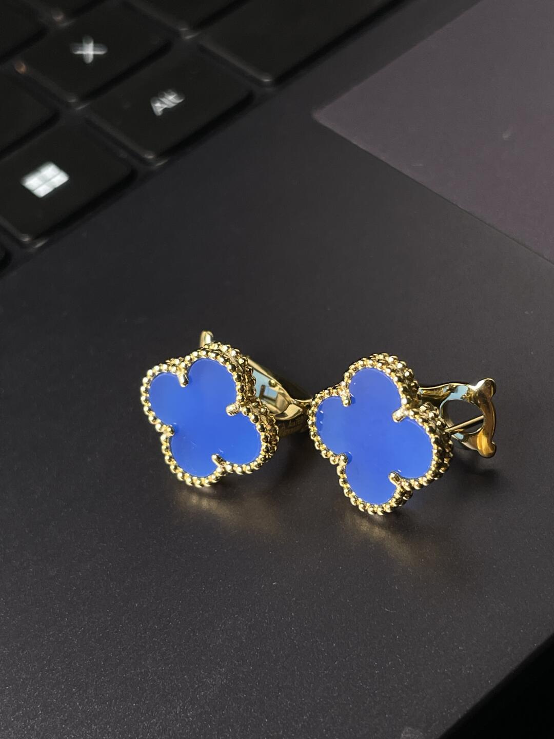 [Resenly Jewelry] CLOVER LARGE (20mm) 1 MOTIFS BLUE MOP STUD EARRINGS