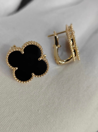 [Resenly Jewelry]CLOVER 20MM BLACK MOP EARRINGS