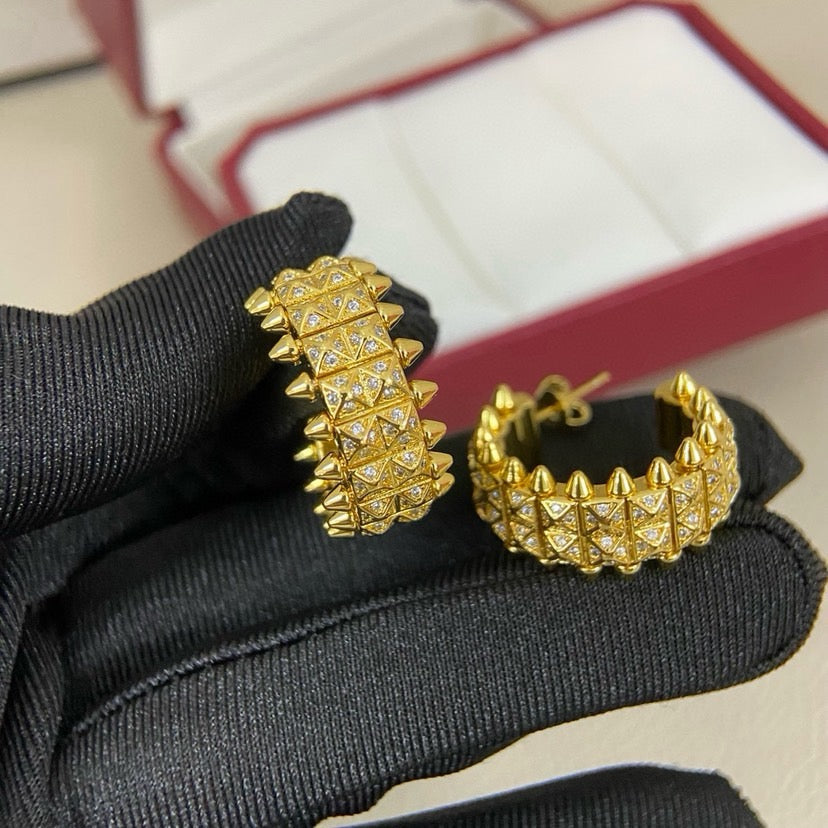 [Resenly Jewelry]CLASH 9.2MM FULL DIAMOND DOUBLE ROW EARRINGS