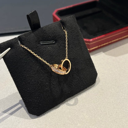 [Resenly Jewelry]LOVE DOUBLE RING HALF DIAMOND NECKLACE