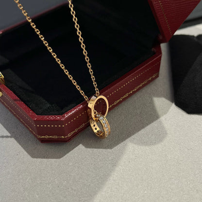 [Resenly Jewelry]LOVE DOUBLE RING HALF DIAMOND NECKLACE