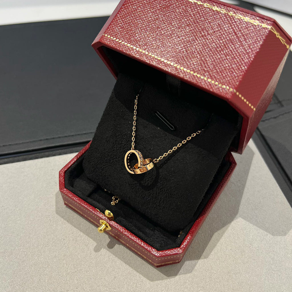 [Resenly Jewelry]LOVE DOUBLE RING HALF DIAMOND NECKLACE