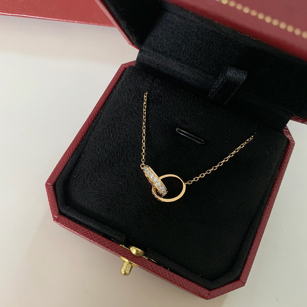 [Resenly Jewelry]LOVE DOUBLE RING HALF DIAMOND NECKLACE