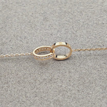 [Resenly Jewelry]LOVE DOUBLE RING HALF DIAMOND NECKLACE