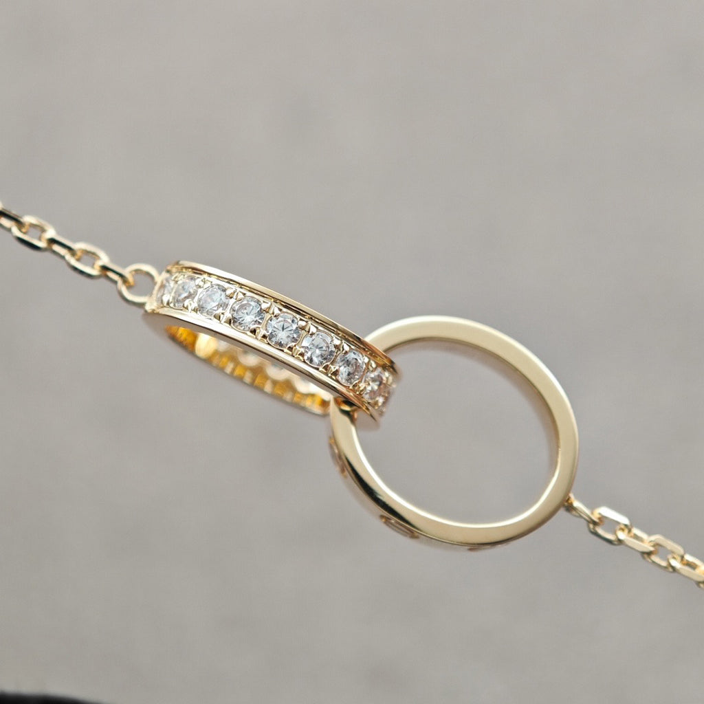 [Resenly Jewelry]LOVE DOUBLE RING HALF DIAMOND NECKLACE