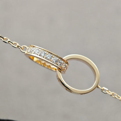 [Resenly Jewelry]LOVE DOUBLE RING HALF DIAMOND NECKLACE