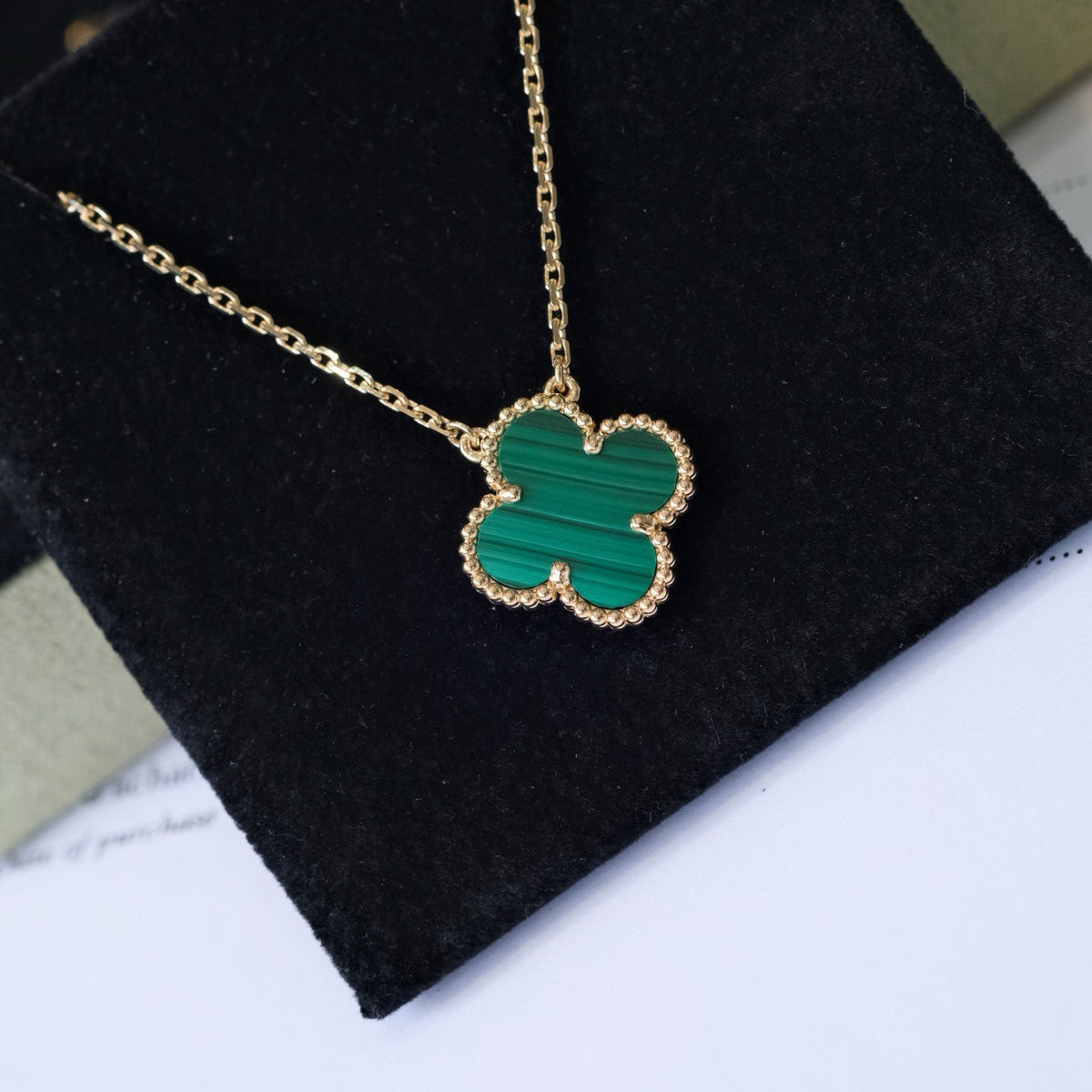 [Resenly Jewelry]CLOVER 15MM MALACHITE SINGLE FLOWER  NECKLACE