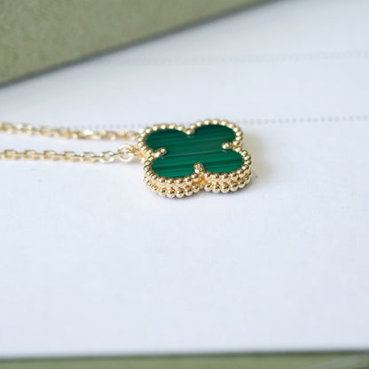 [Resenly Jewelry]CLOVER 15MM MALACHITE SINGLE FLOWER  NECKLACE