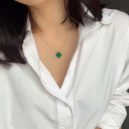 [Resenly Jewelry]CLOVER 15MM MALACHITE SINGLE FLOWER  NECKLACE