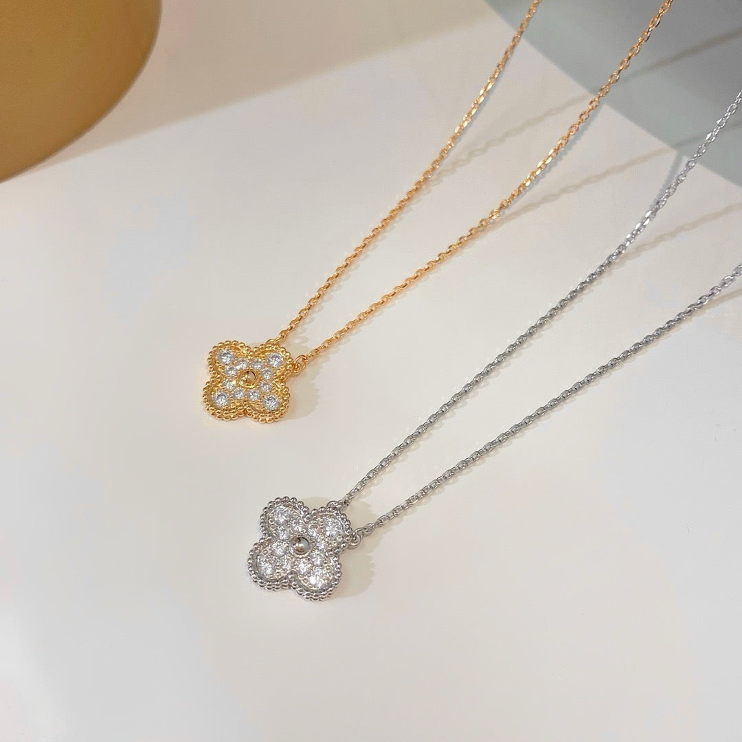 [Resenly Jewelry]CLOVER 15MM DIAMOND SINGLE FLOWER NECKLACE