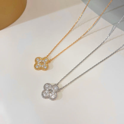 [Resenly Jewelry]CLOVER 15MM DIAMOND SINGLE FLOWER NECKLACE