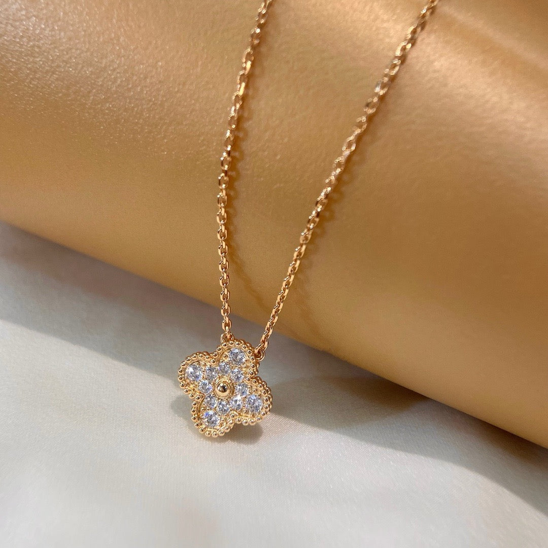 [Resenly Jewelry]CLOVER 15MM DIAMOND SINGLE FLOWER NECKLACE