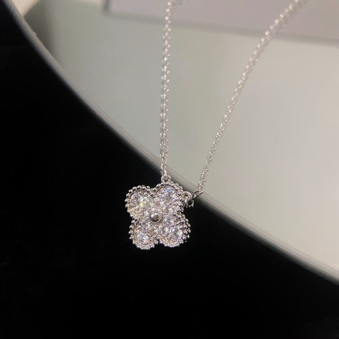 [Resenly Jewelry]CLOVER 15MM DIAMOND SINGLE FLOWER NECKLACE