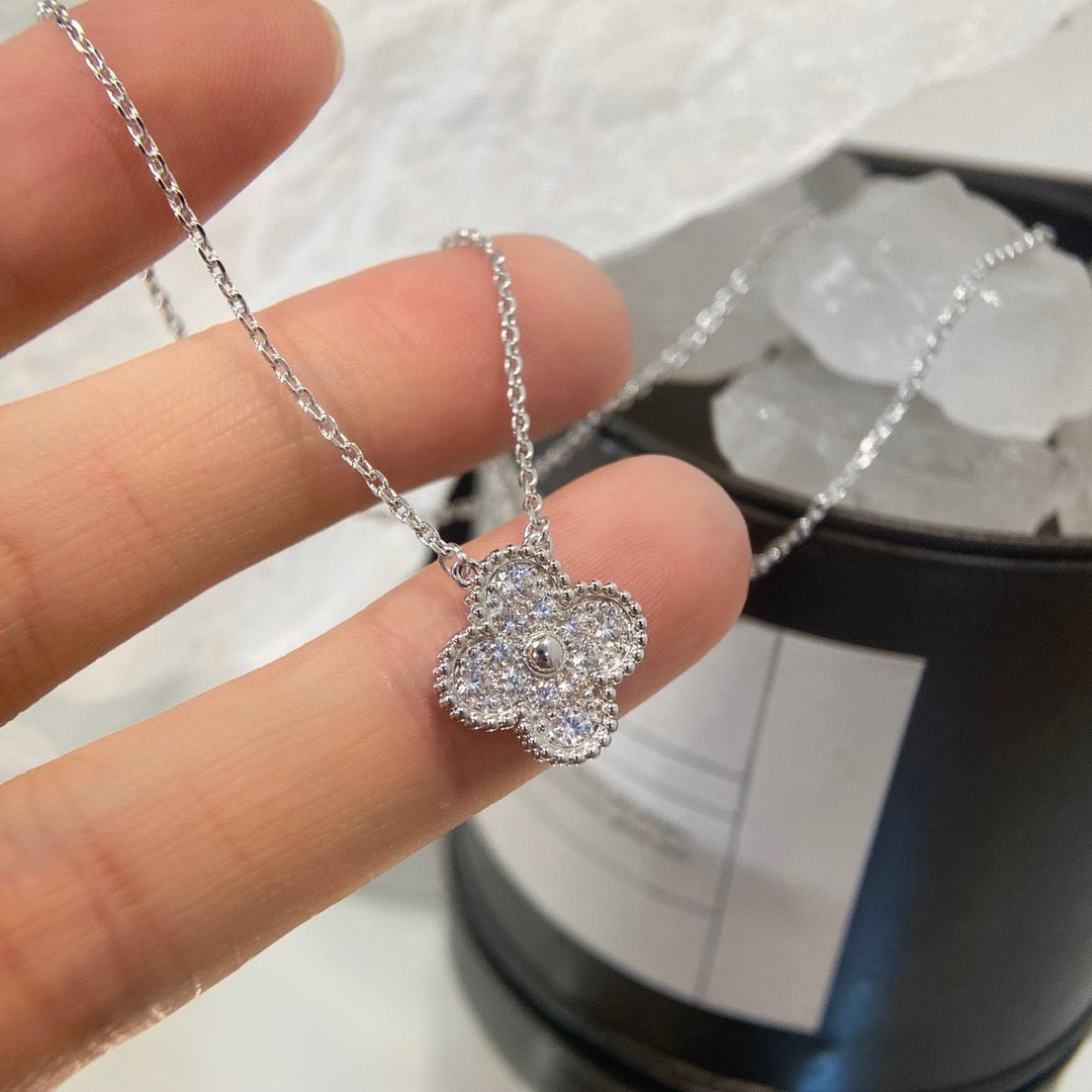 [Resenly Jewelry]CLOVER 15MM DIAMOND SINGLE FLOWER NECKLACE